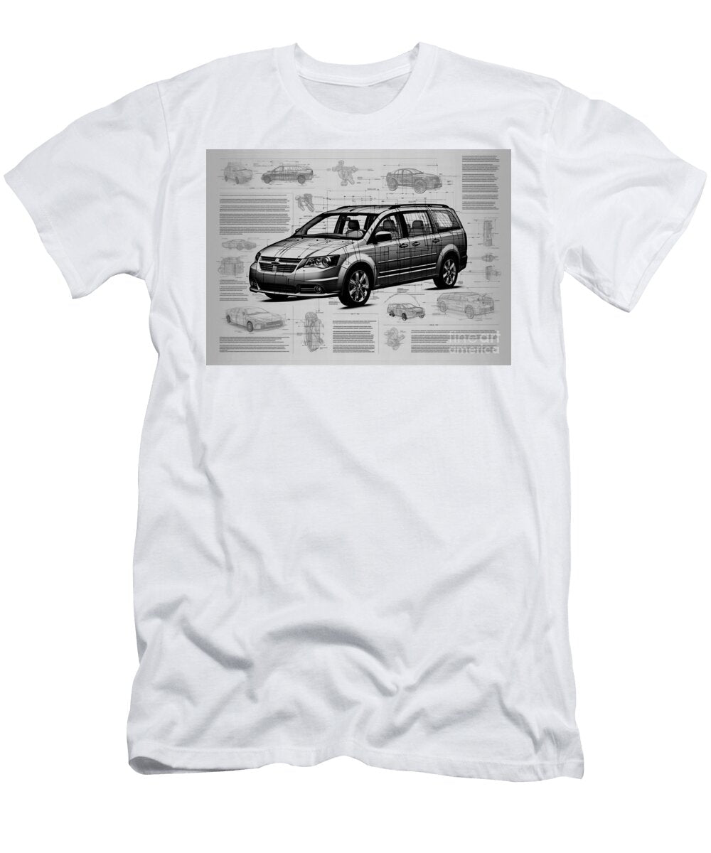 Monochrome Pencil Sketch Vehicle Caravan Minimal Auto Dodge Car Geometric Grand Clint Mclaughlin T-Shirt