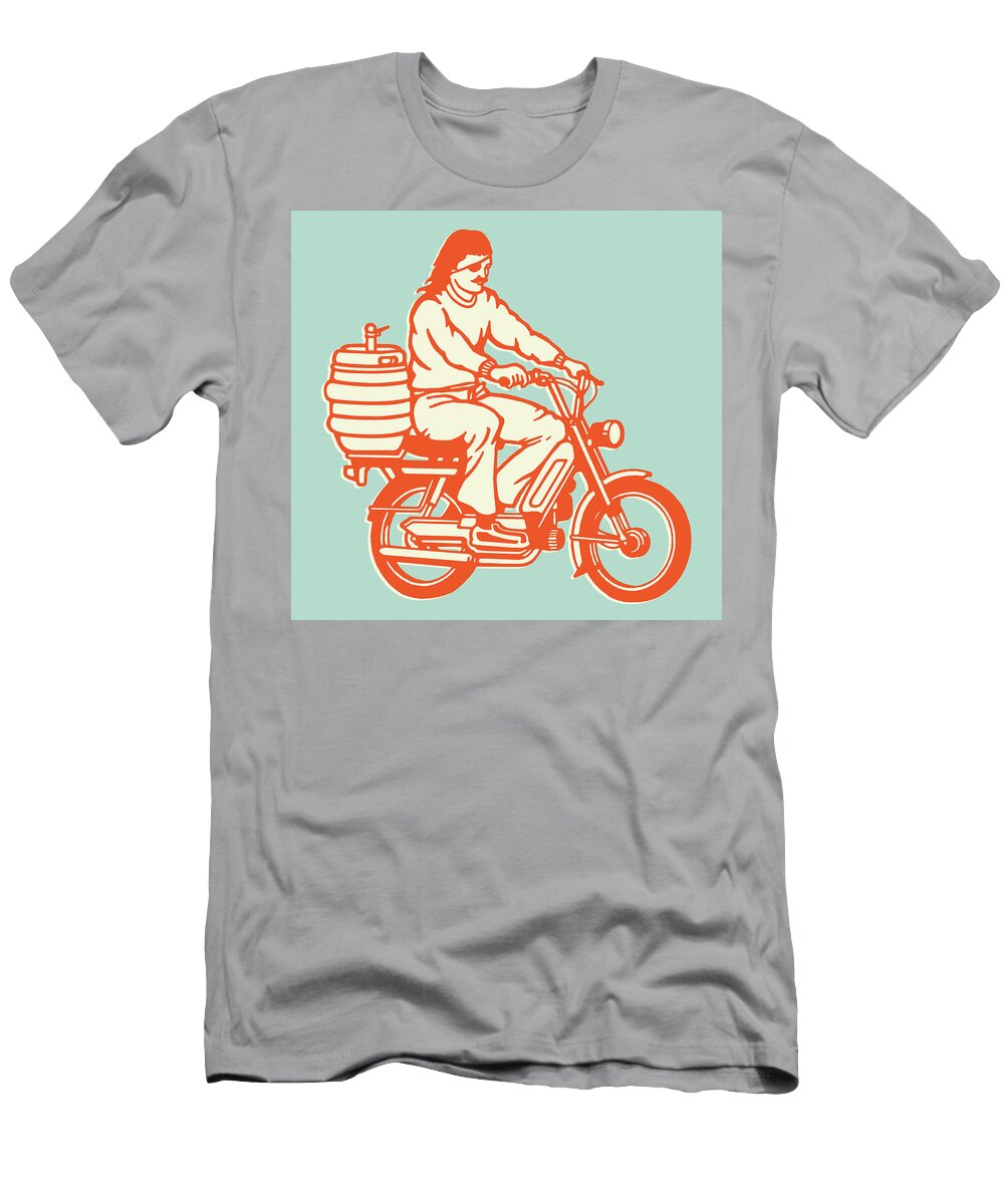 Moped Guy with Keg on the Back Csa Images T-Shirt