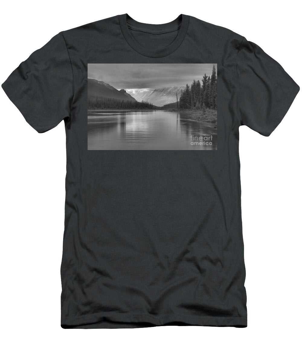 Morning Light on the Waterfall Peaks Black and White Adam Jewell T-Shirt