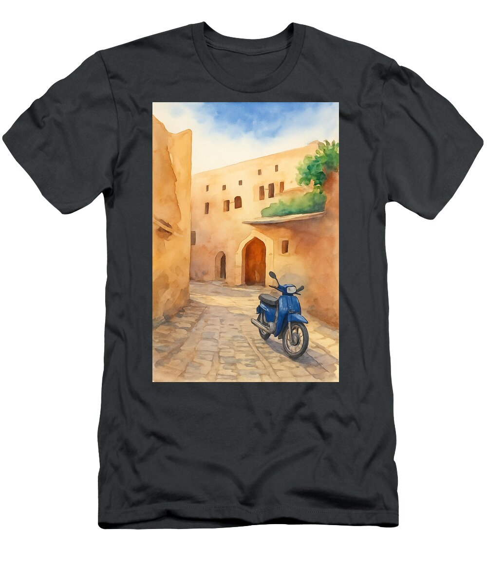 Morocco Street View Set Old Town with Blue Scooter Mounir Khalfouf T-Shirt