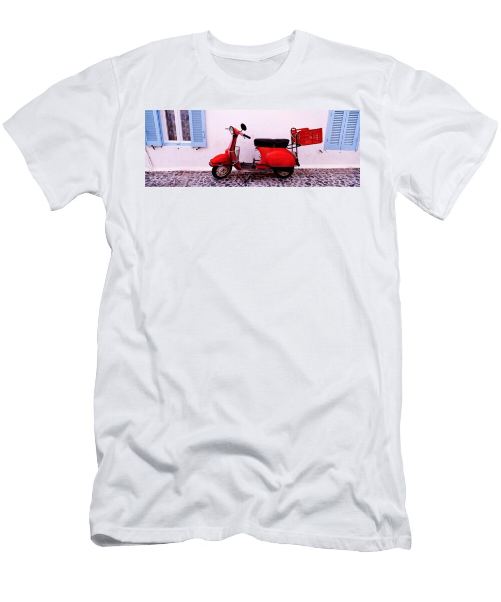 Motor Scooter Parked in Front Panoramic Images T-Shirt