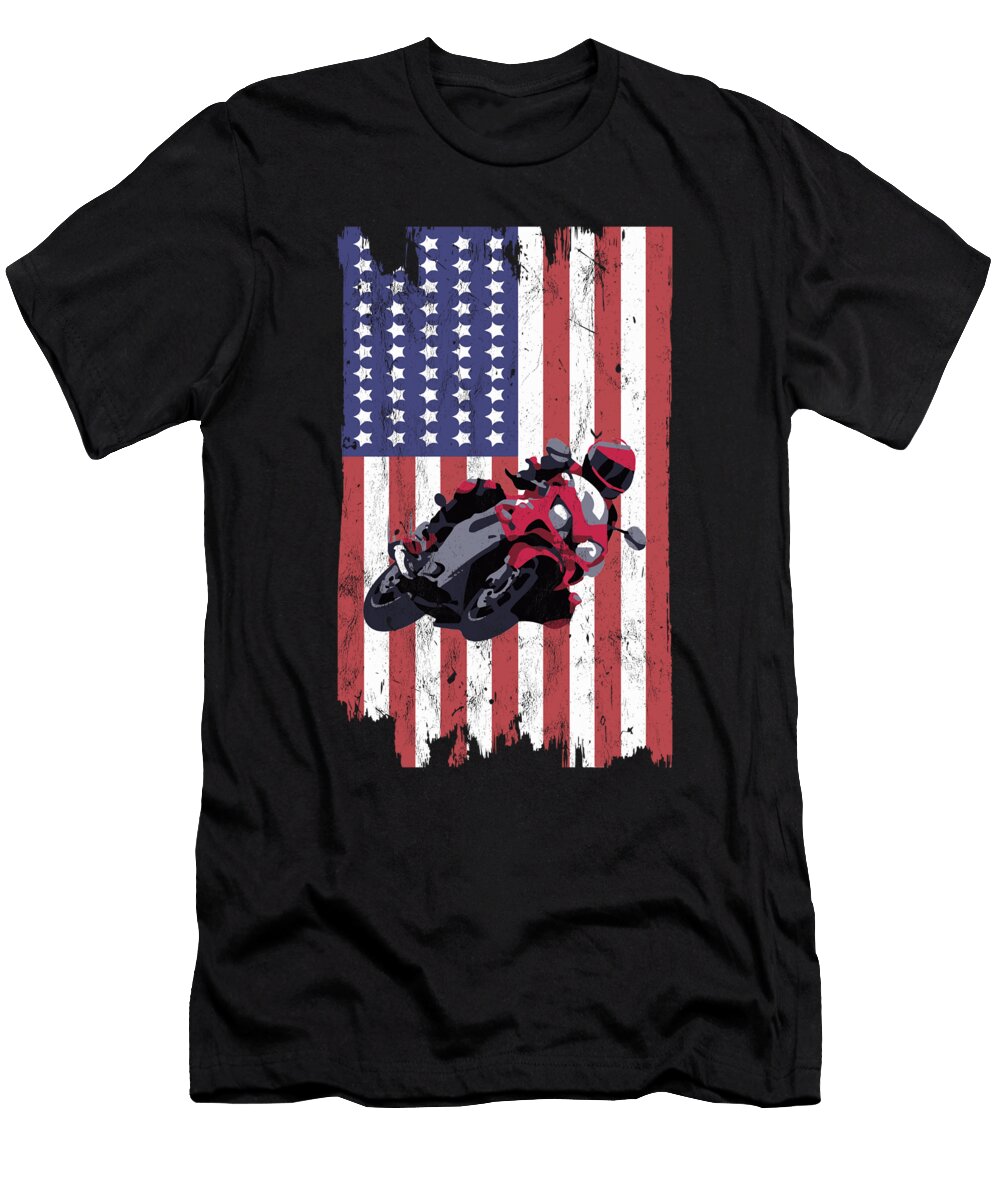 Motorcycle Racing US Flag Noirty Designs T-Shirt