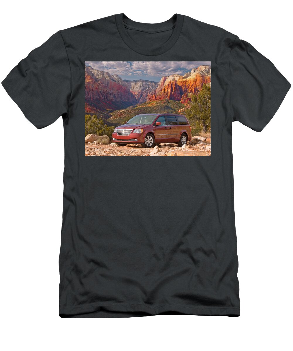 Mountain Road Trip Chrysler Town Country 2010 Minivan Desert Landscape Red Van in Zion National Park Hollie Love T-Shirt