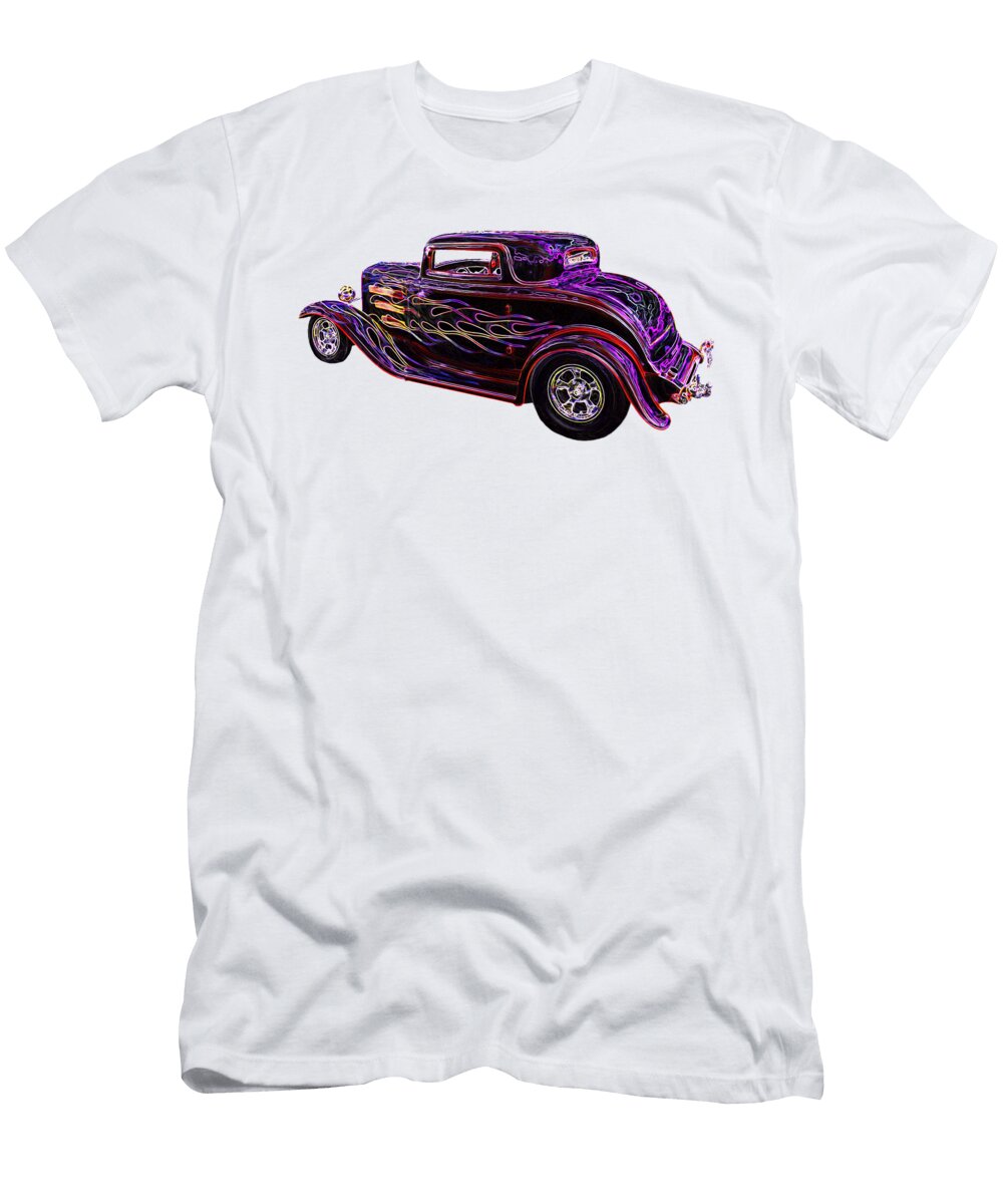 Neon Flaming 1932 Ford Coupe Gill Billington T-Shirt