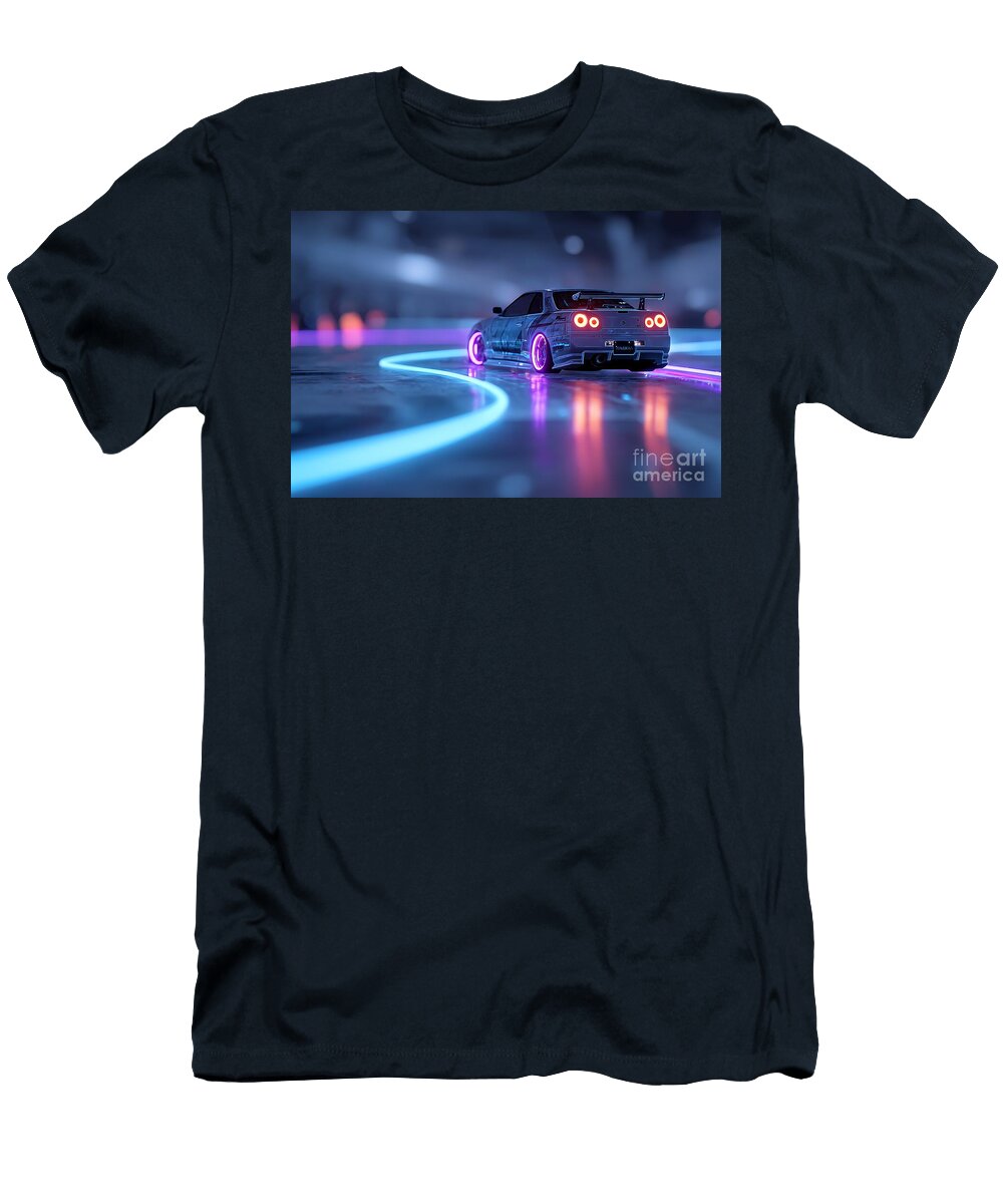 Neon Futuristic Sports Car R34 Futuristic Car Neon Lights Sports Car Clint Mclaughlin T-Shirt