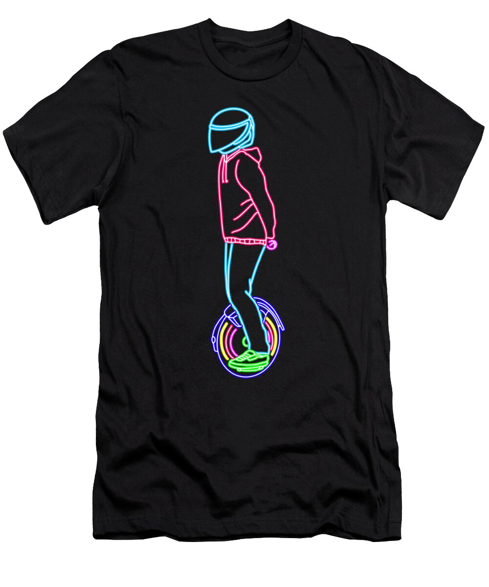 Neon Unicycle Driver with Helmet Licensed Art T-Shirt