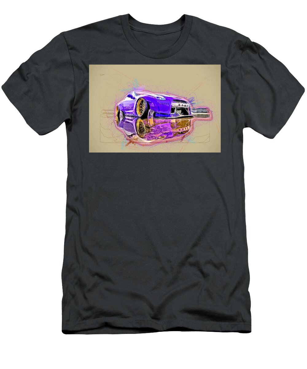 Nissan Gt R Luxury Japanese Sports Car Drift Lowrider Purple Bronze Wheels Widebody Ola Kunde T-Shirt