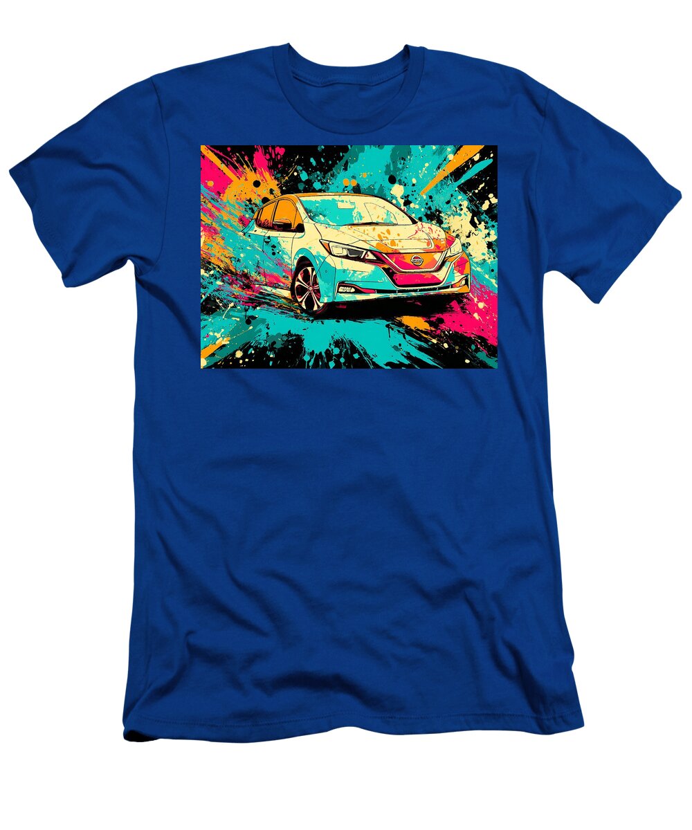 Nissan Leaf 2022 Electric Hatchback Colorful Art Electric Vehicle Vibrant Electric Car Art Hollie Love T-Shirt