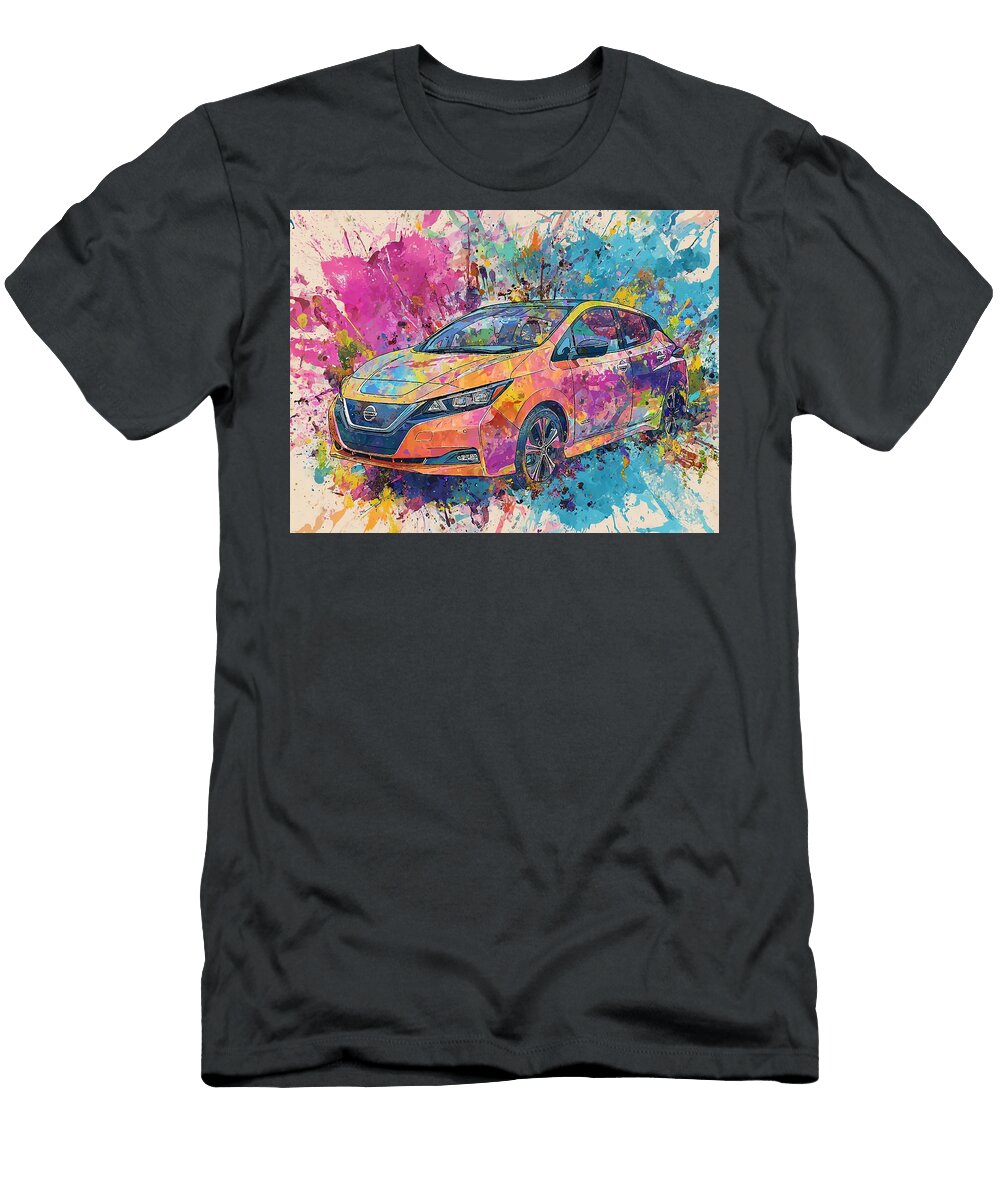 Nissan Leaf 2022 Electric Hatchback Electric Car Colorful Art Vibrant Electric Vehicle Art Hollie Love T-Shirt