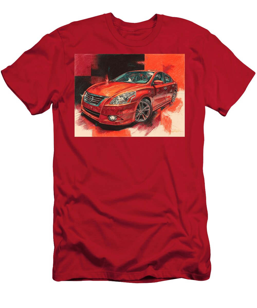 Nissan Sentra 2007 Sedan Detailed Artwork Red Car Drawing Vibrant Red Car Drawing Hollie Love T-Shirt