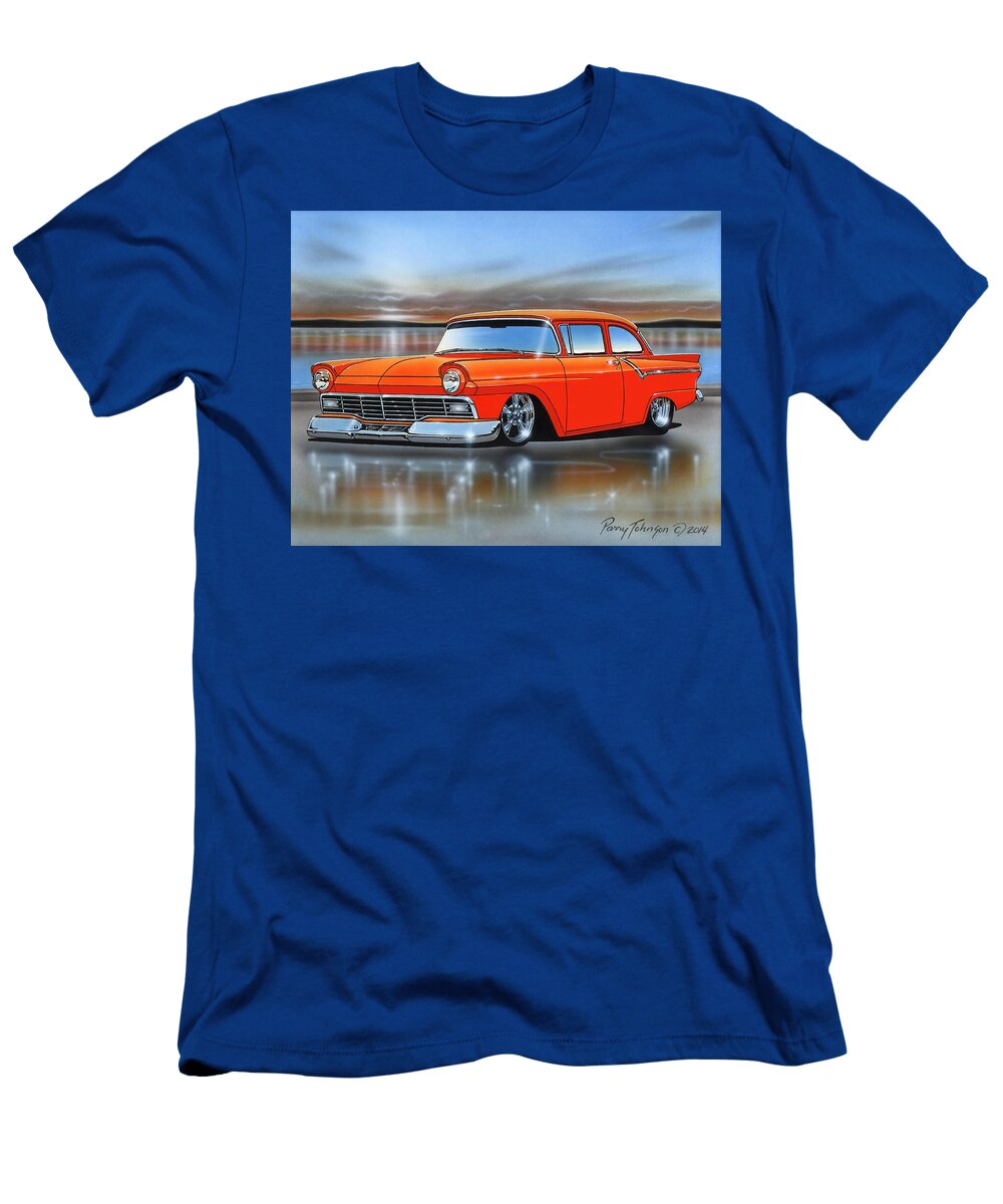 Orange 1957 Ford Custom Sedan Parry Johnson T-Shirt