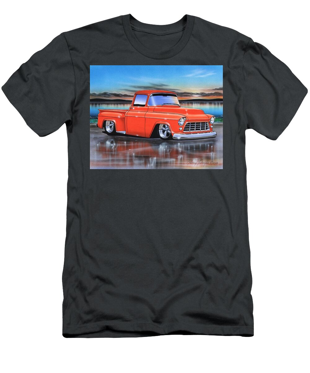Orange 55 Chevy 3100 Pickup Parry Johnson T-Shirt