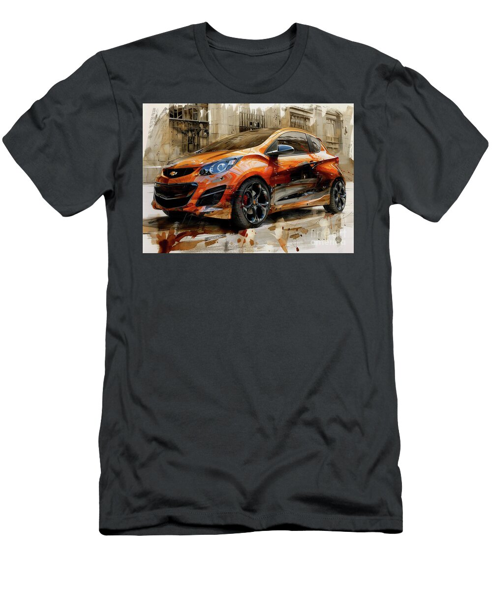 Orange Concept Chevrolet Spark Car Watercolor Illustration Lowell Harann T-Shirt
