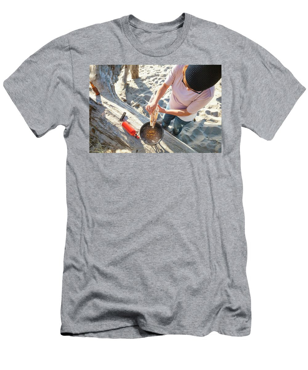 Overhead View of a Young Woman Cooking Christopher Kimmel T-Shirt