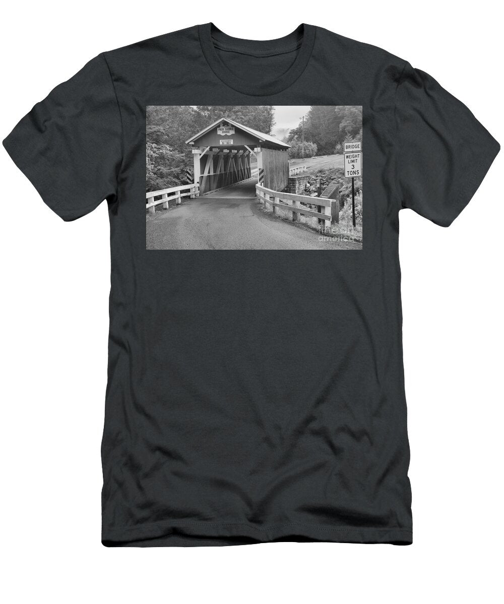 Packsaddle Covered Bridge Black and White Adam Jewell T-Shirt