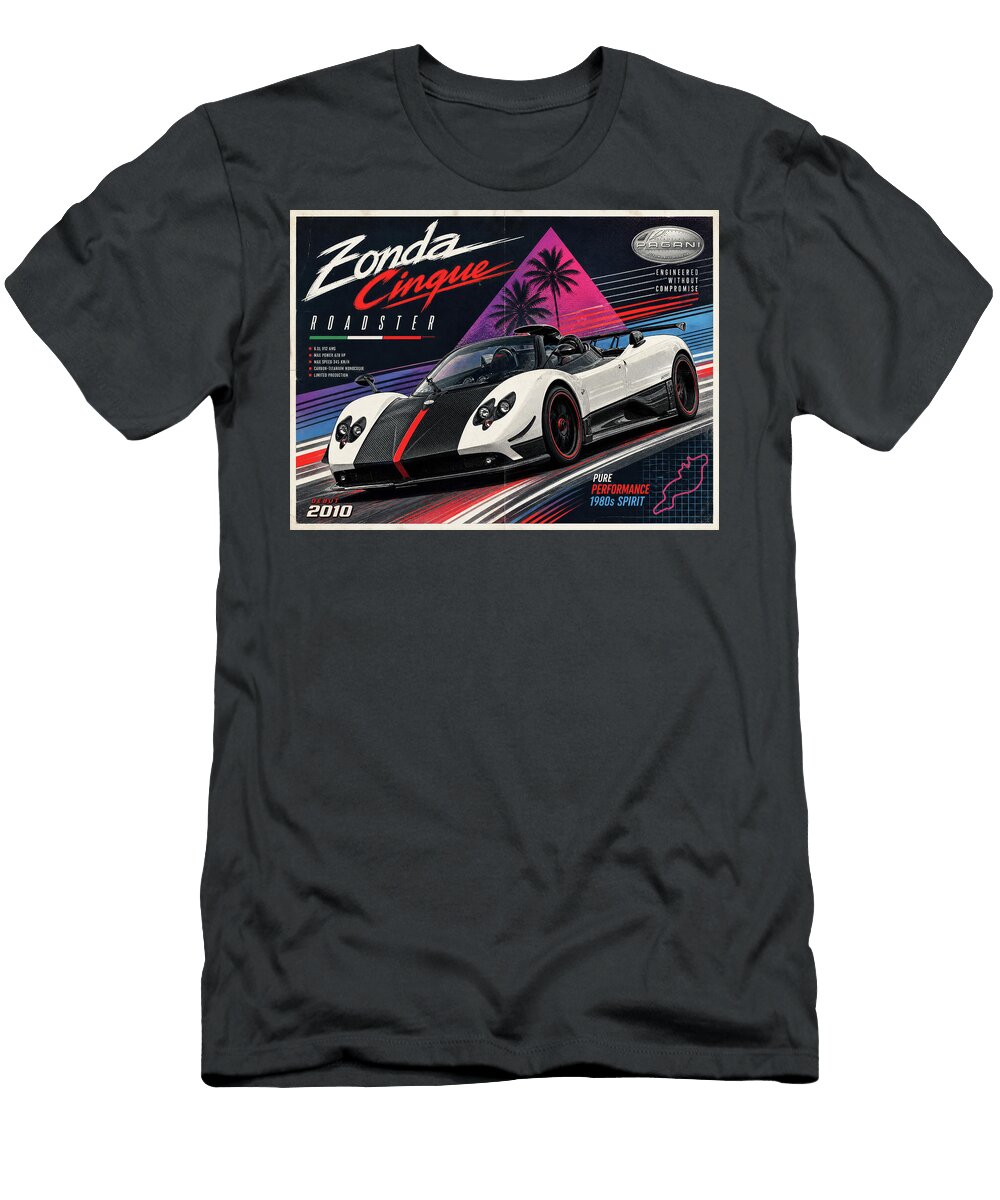 Pagani Zonda Cinque Roadster Ad Car Poster Treasure Auto Retro Wall Art Sampadart Gallery T-Shirt