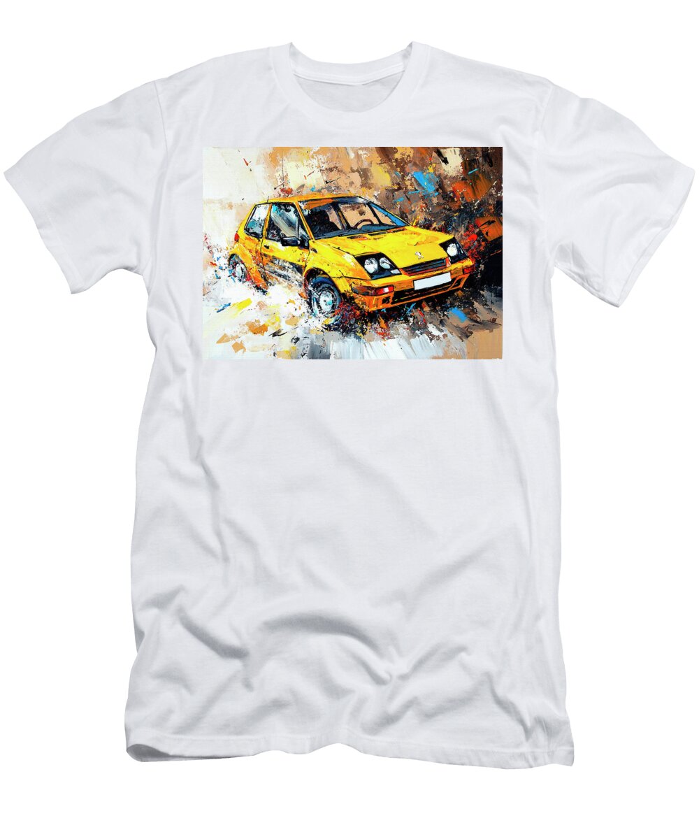 Peugeot 205 1983 France Hatchback Yellow Racing Car in Action Pollard Halle T-Shirt