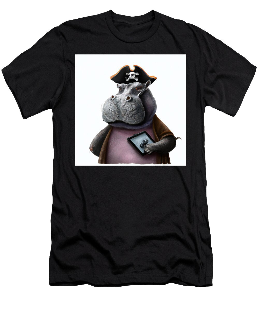 Pirate Hippopotamus Holding His Pad Stellart Studio T-Shirt