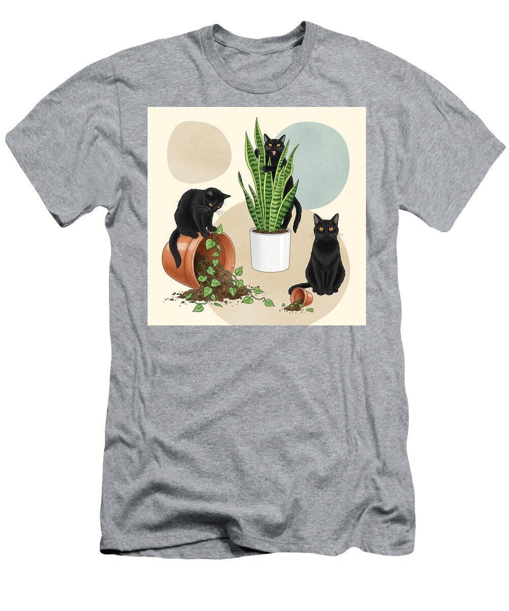 Playful Black Cats with Houseplants Mounir Khalfouf T-Shirt