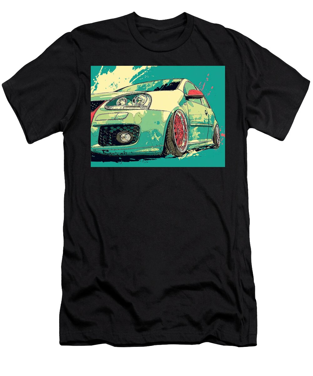 Pop Art Style Hatchback Car Volkswagen Gti 2007 Hatchback Stylish Design Colorful Car Vibrant Car Ar Hollie Love T-Shirt