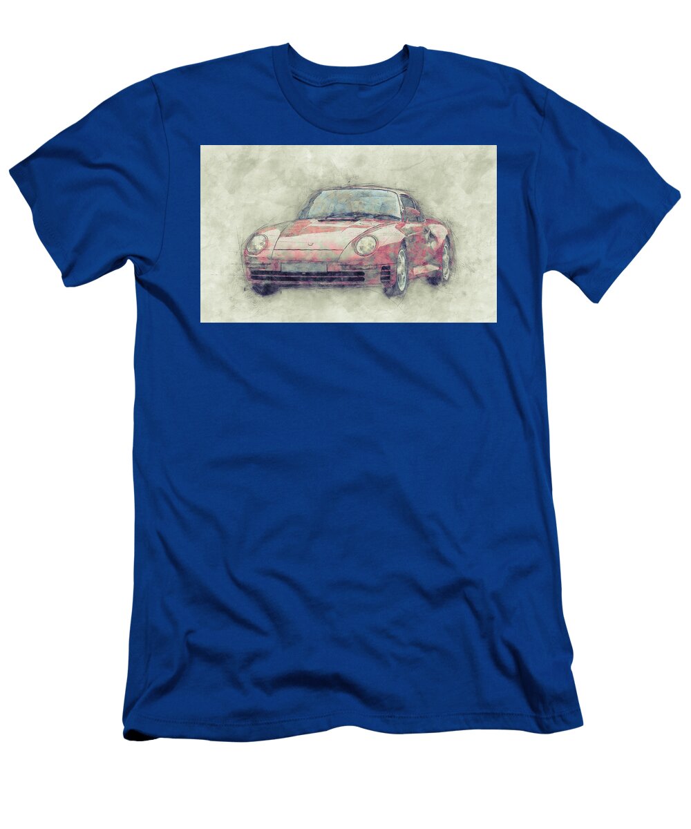 Porsche 959 Sports Car 1 Roadster 1986 Automotive Art Car Posters Studio Grafiikka T-Shirt
