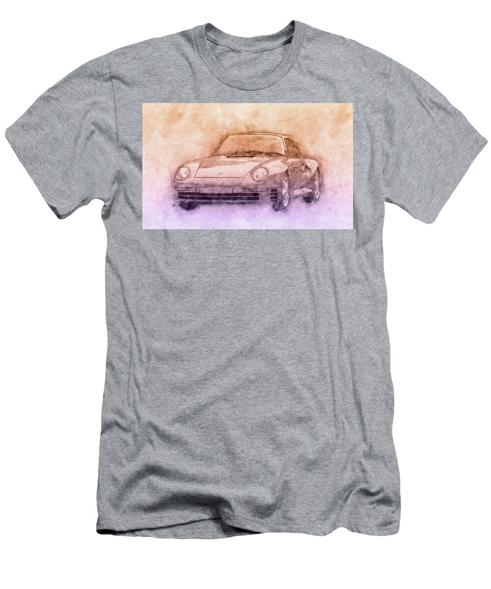 Porsche 959 Sports Car 2 Roadster 1986 Automotive Art Car Posters Studio Grafiikka T-Shirt