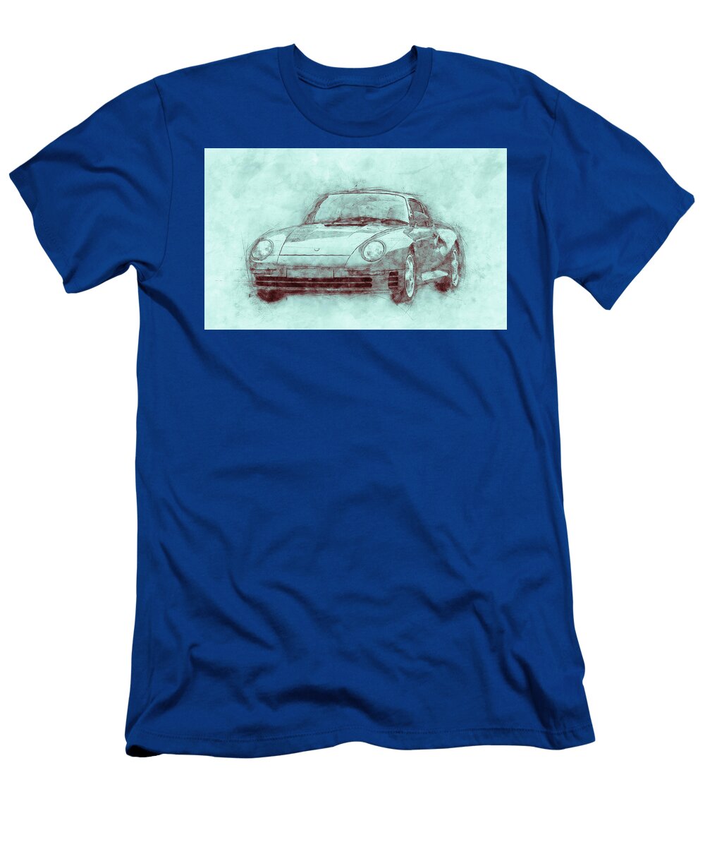 Porsche 959 Sports Car 3 Roadster 1986 Automotive Art Car Posters Studio Grafiikka T-Shirt