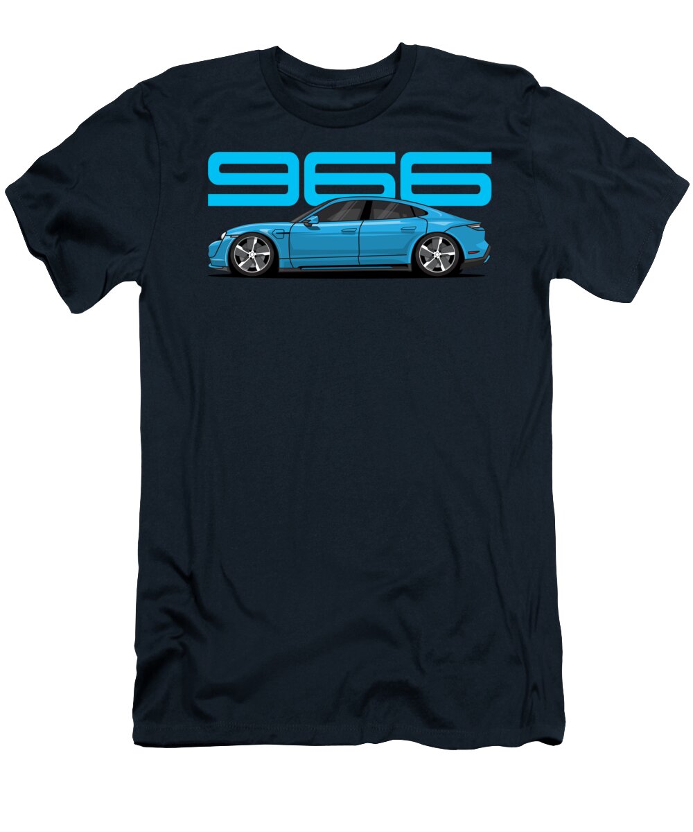 Porsche 966 Taycan Illustration Blue John Cassella T-Shirt