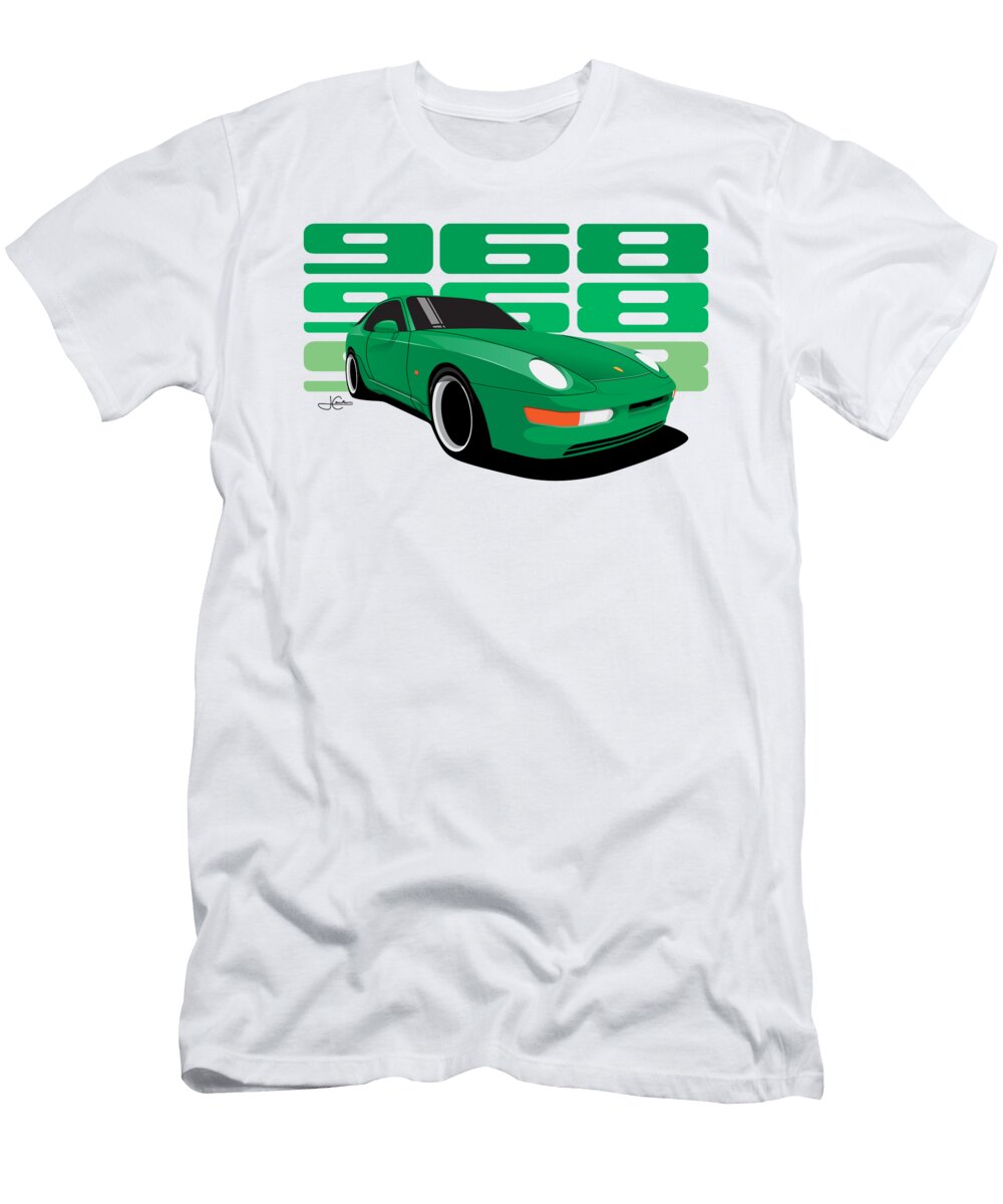 Porsche 968 Signal Green Sports Car Design John Cassella T-Shirt