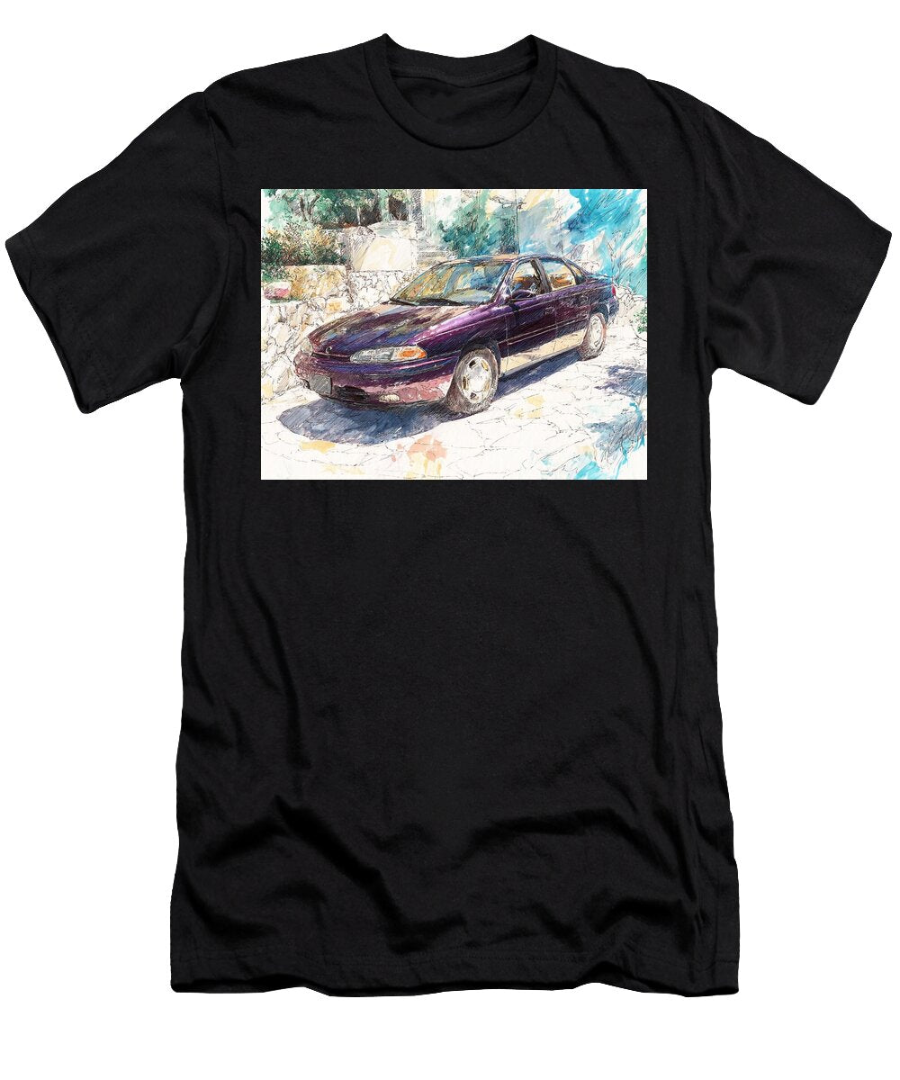 Purple Sedan in Sunlit Driveway Saturn Sl 2000 Sedan Outdoor Scene Purple Car Purple Car in a Sunny Hollie Love T-Shirt