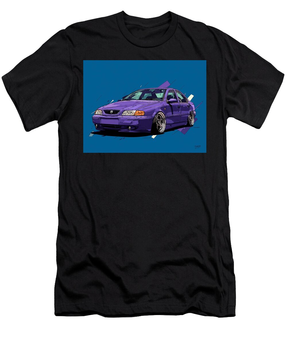 Purple Sedan on Blue Background Saab 9 3 2000 Sedan Artistic Design Purple Car Purple Car Art Design Hollie Love T-Shirt