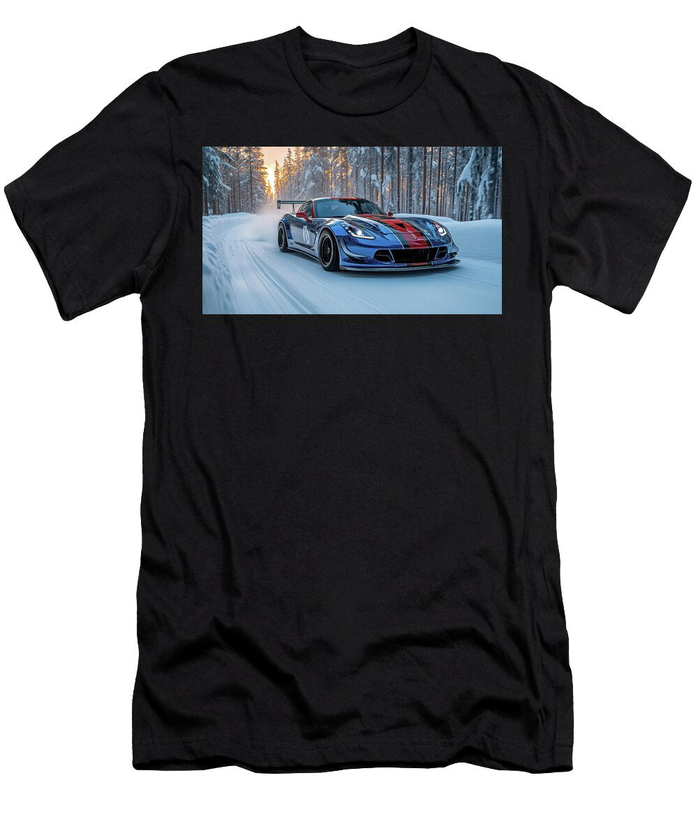 Race Car on Snowy Track Evie Carrier T-Shirt