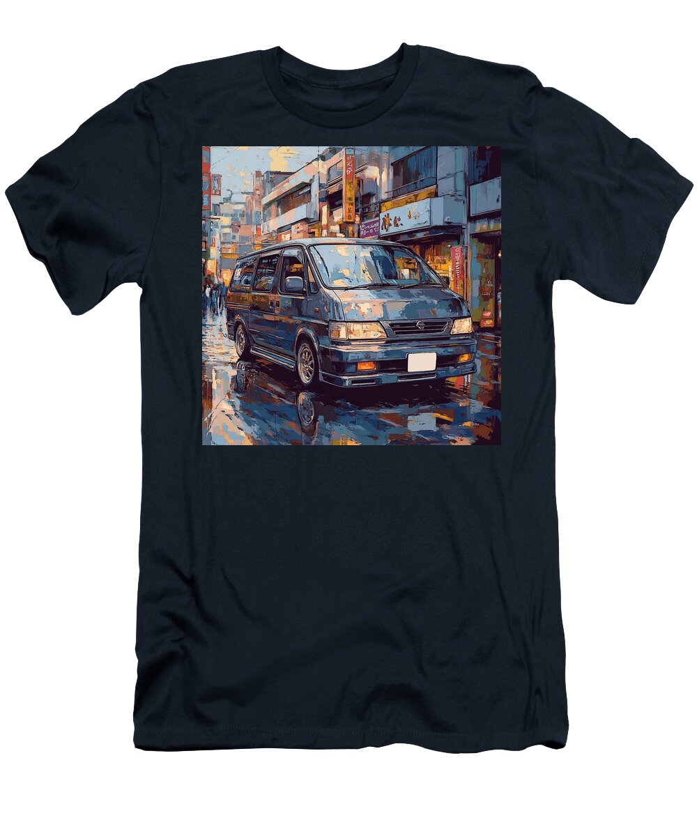 Rainy Cityscape Nissan Serena 1991 Japan Minivan Jdm Car Urban Street Japanese Alley Grayson Sheppard T-Shirt
