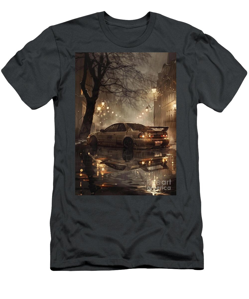 Rainy Night Cityscape with a Car Reflection Lowell Harann T-Shirt