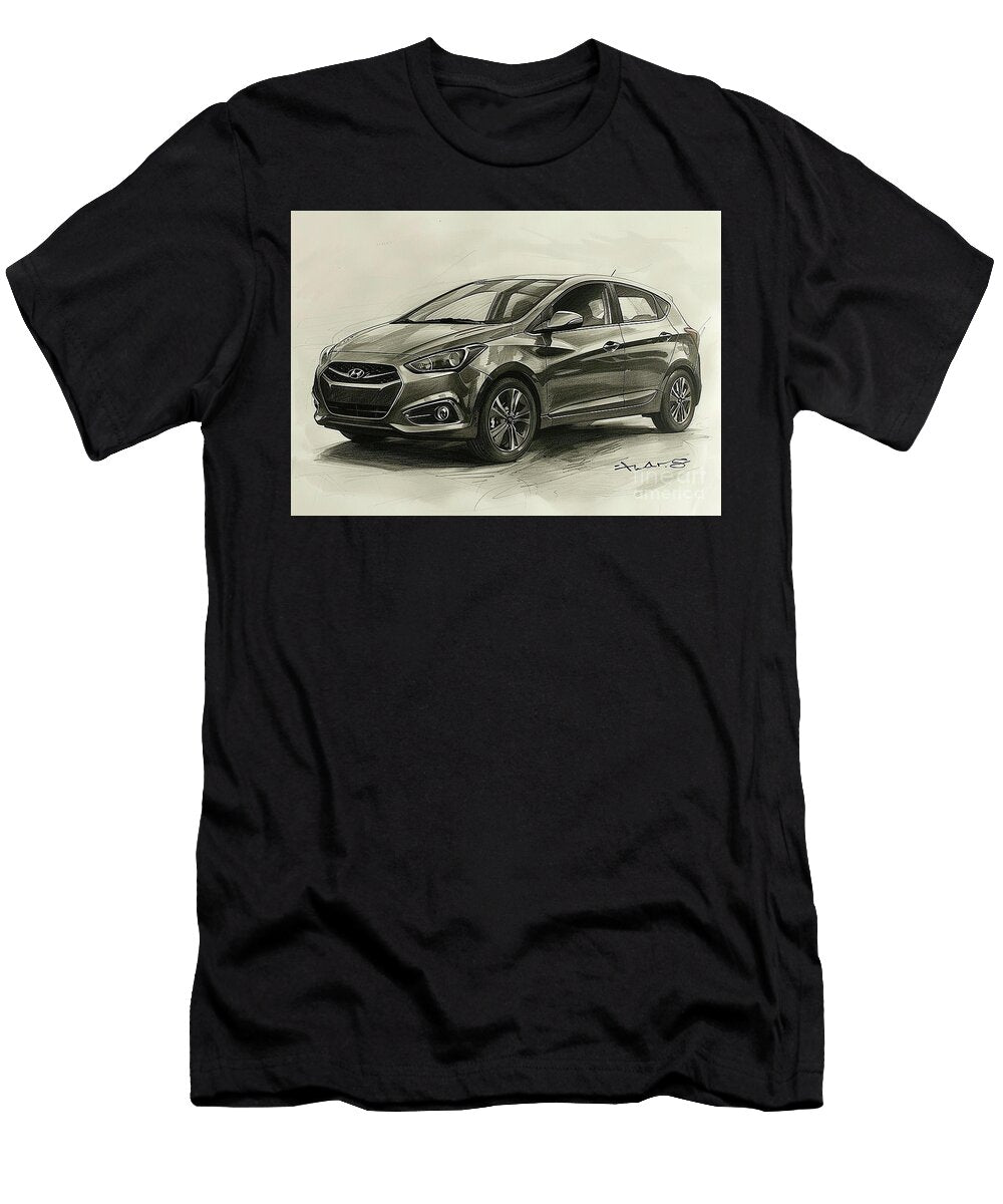 Realistic Pencil Drawing of a Modern Hatchback Car Hyundai Accent Car Lowell Harann T-Shirt