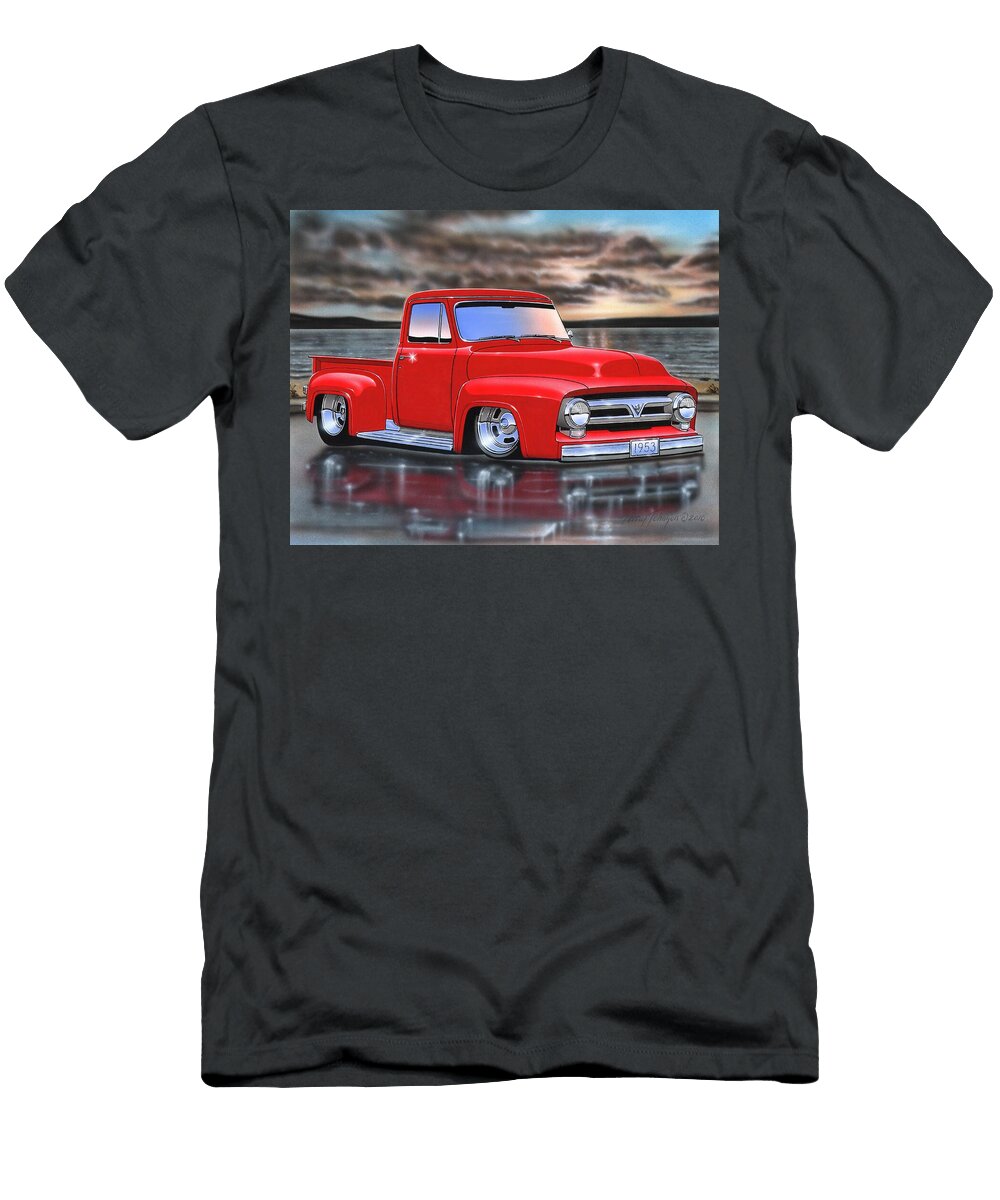 Red 53 Ford F100 Pickup Parry Johnson T-Shirt