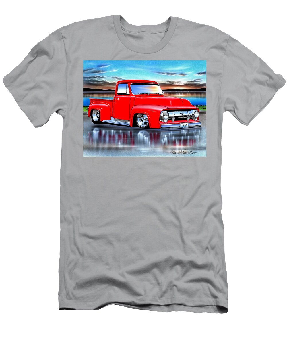 Red 54 Ford F100 Pickup Parry Johnson T-Shirt