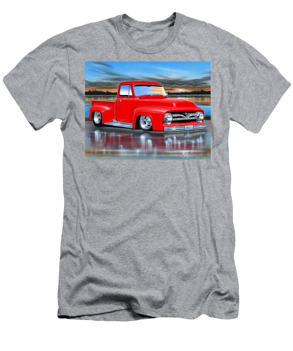 Red 55 Ford F100 Pickup Parry Johnson T-Shirt