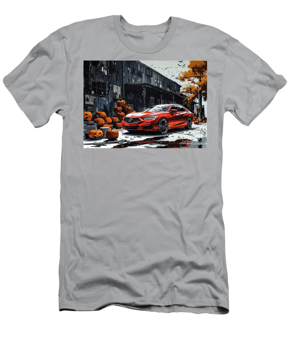 Red Acura Tlx Pmc Edition Parked in Front of Halloween Pumpkins Clark Leffler T-Shirt
