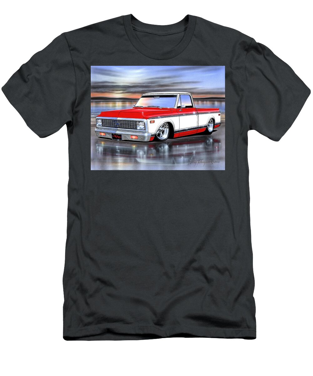Red and White 72 Chevy C10 Fleetside Parry Johnson T-Shirt