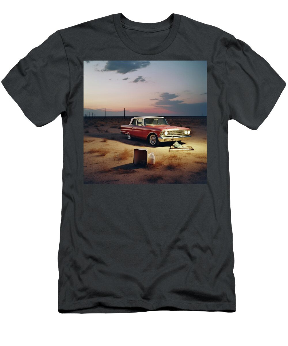 Red and White Sedan At Sunset in Desert Yopedro T-Shirt