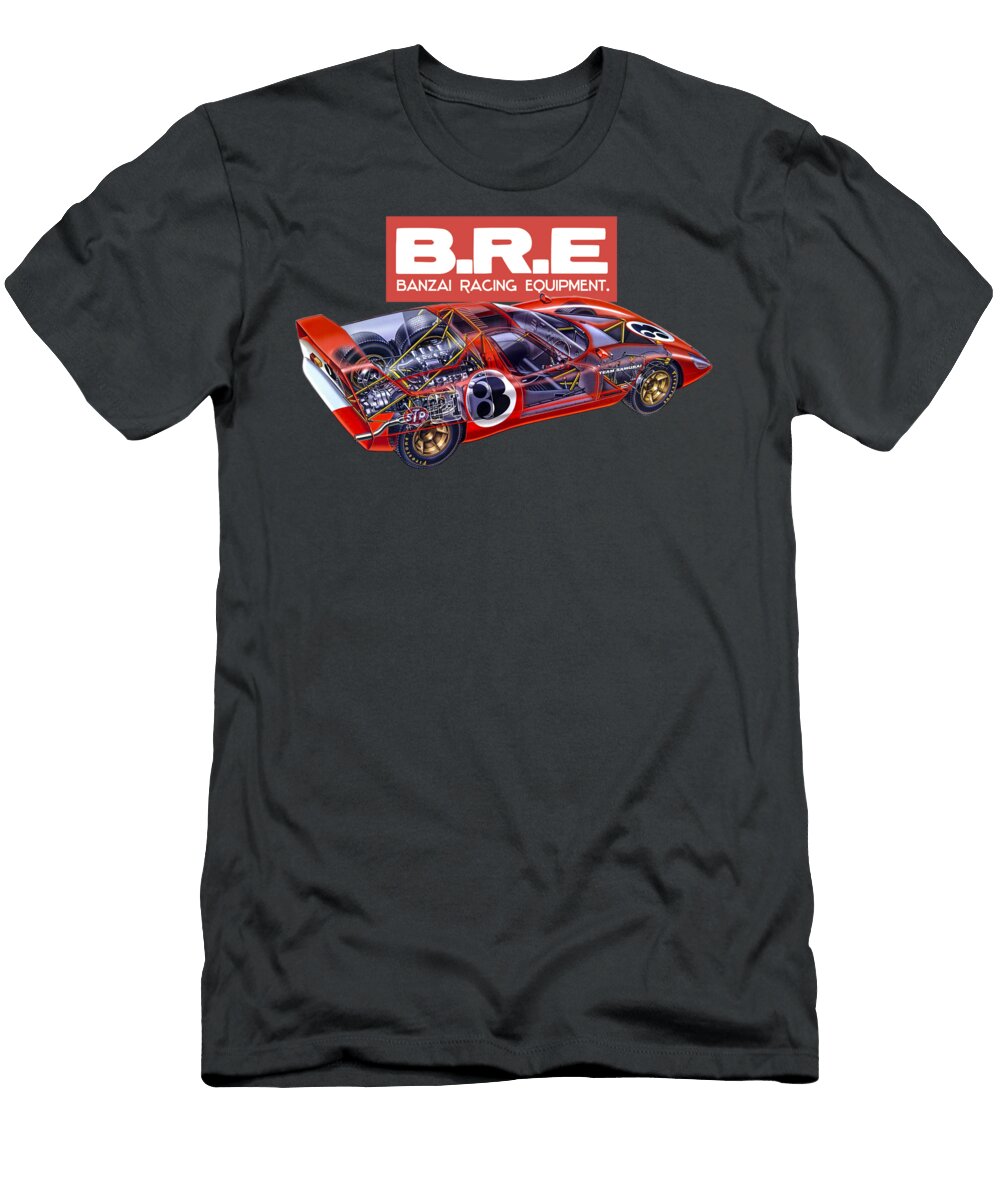 Red Beautiful Japanese Grand Prix Vintage Supercar Bre Hino Samurai 1967 Cutaway Automotive Art Vladyslav Shapovalenko T-Shirt