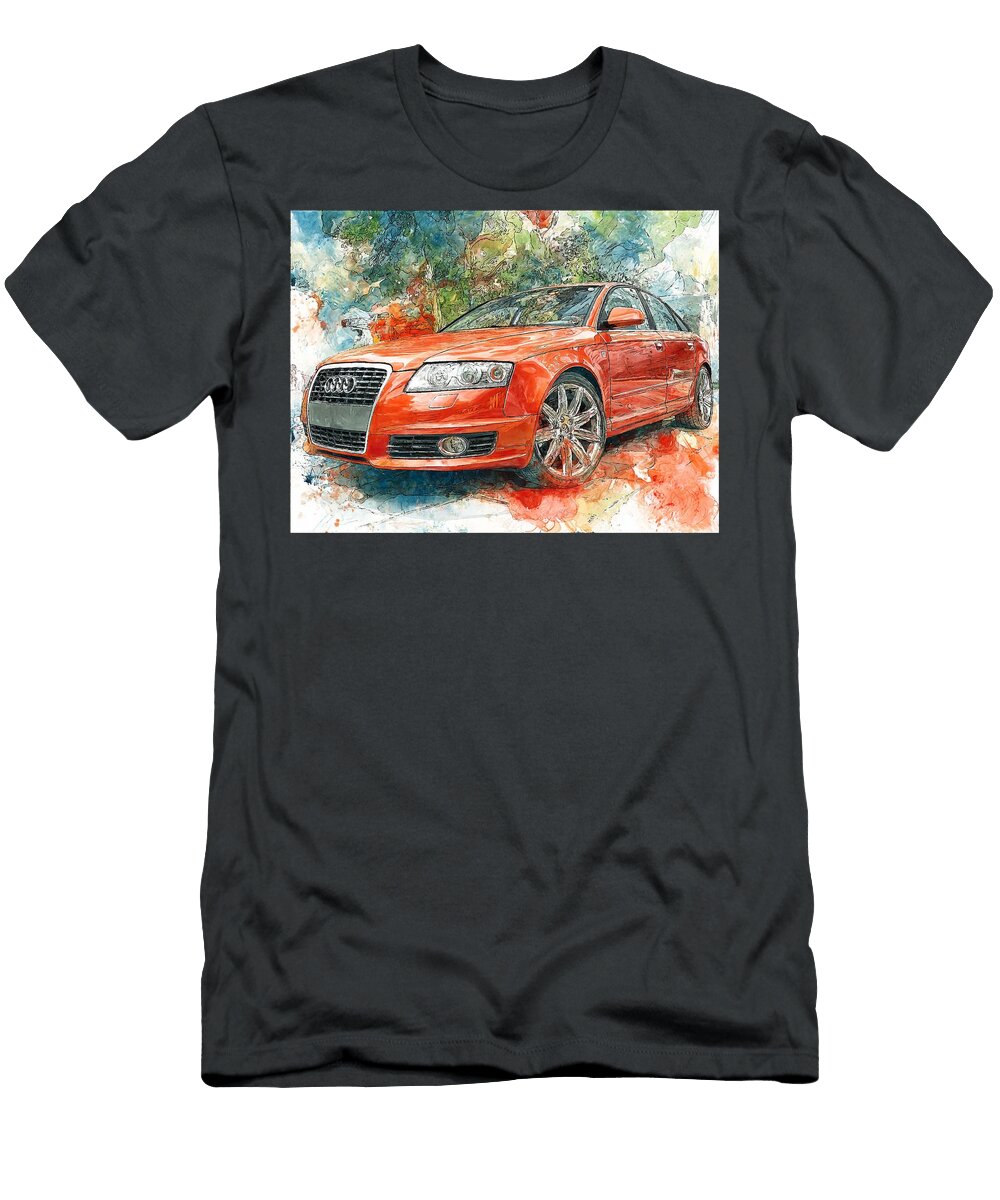 Red Car Art Audi A6 2005 Sedan Automotive Design Vibrant Red Car Illustration Hollie Love T-Shirt