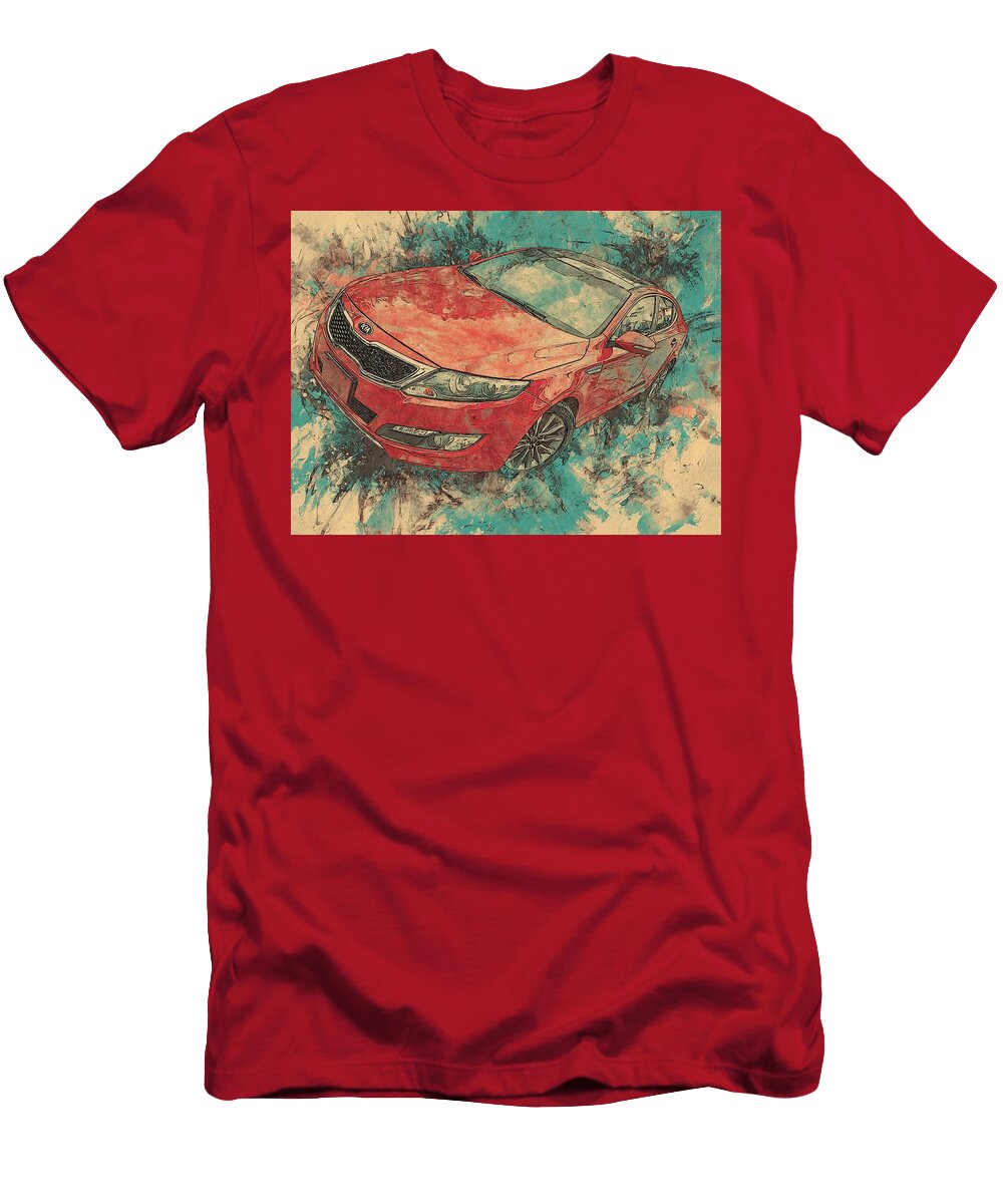 Red Car Art Kia Optima 2007 Sedan Abstract Vehicle Red Car Abstract Art Hollie Love T-Shirt