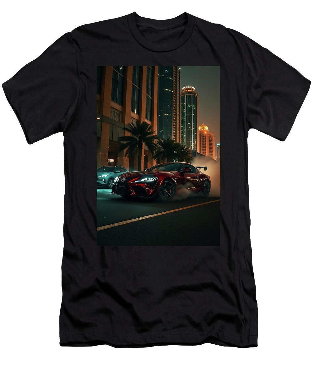 Red Car Drifting At Night Carstoon Concept T-Shirt