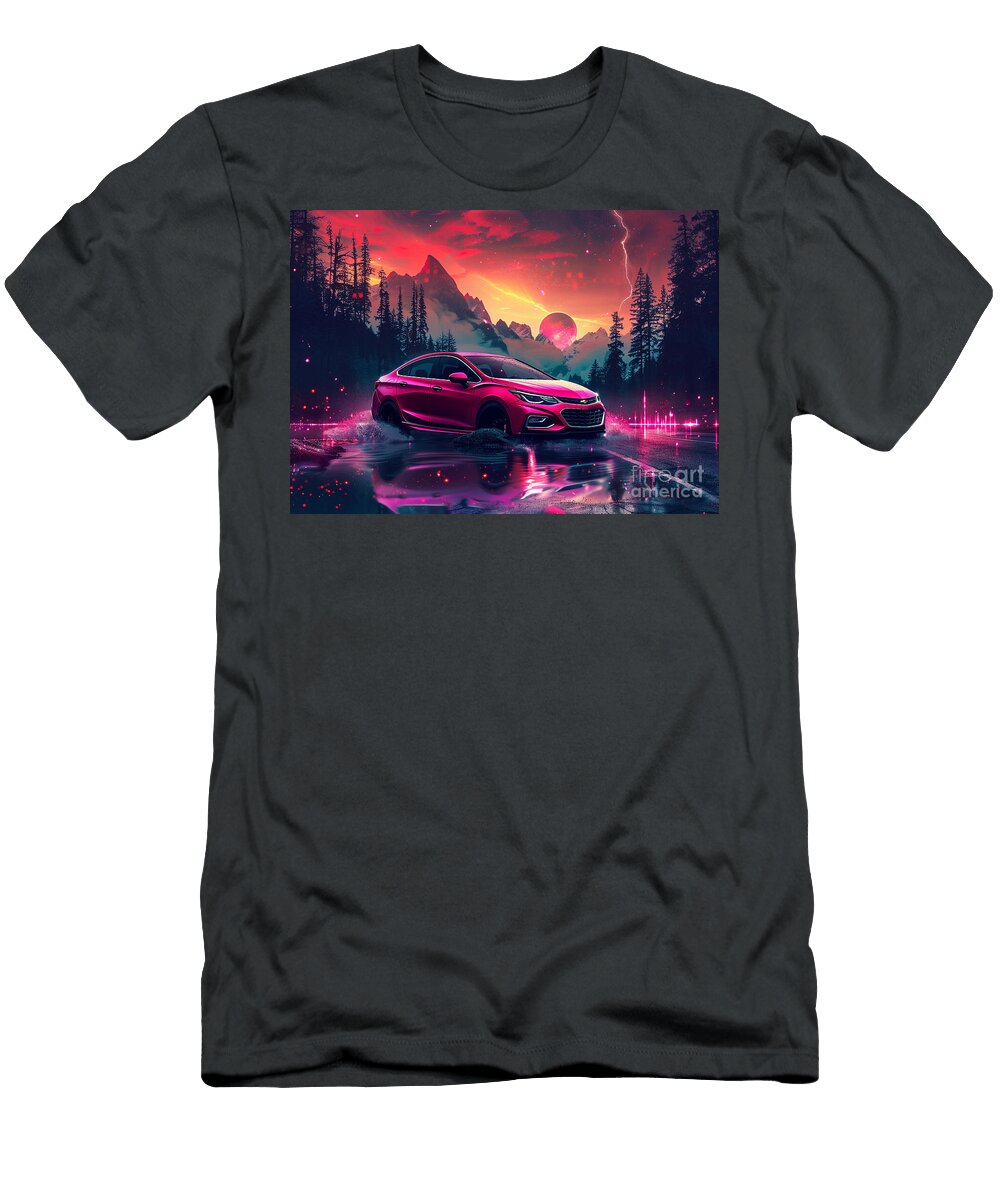 Red Car Driving Through a Mountain Road At Sunset Lowell Harann T-Shirt