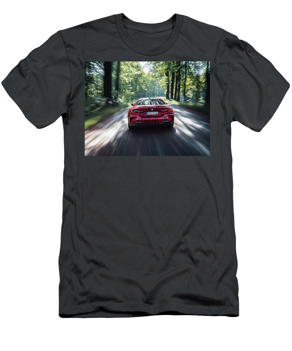 Red Car Driving Through Forest Evie Carrier T-Shirt