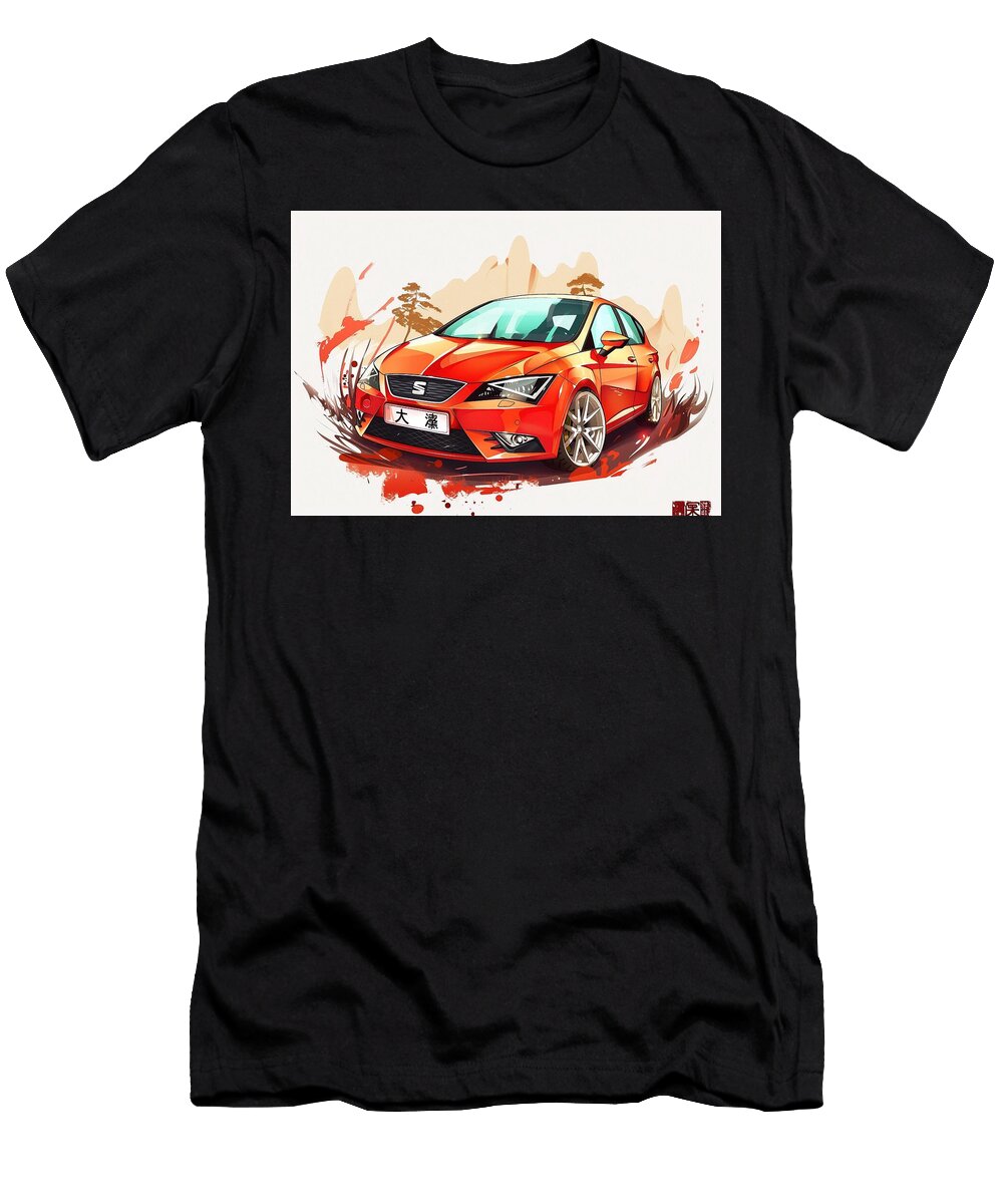 Red Car Illustration with Mountain Landscape Kari Goldfalse T-Shirt