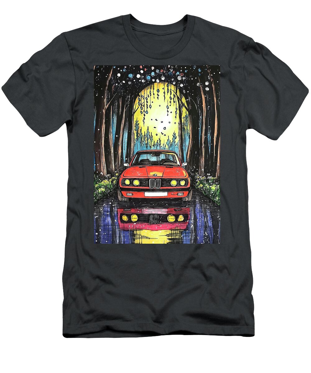 Red Car in a Magical Forest Donato Williamson T-Shirt