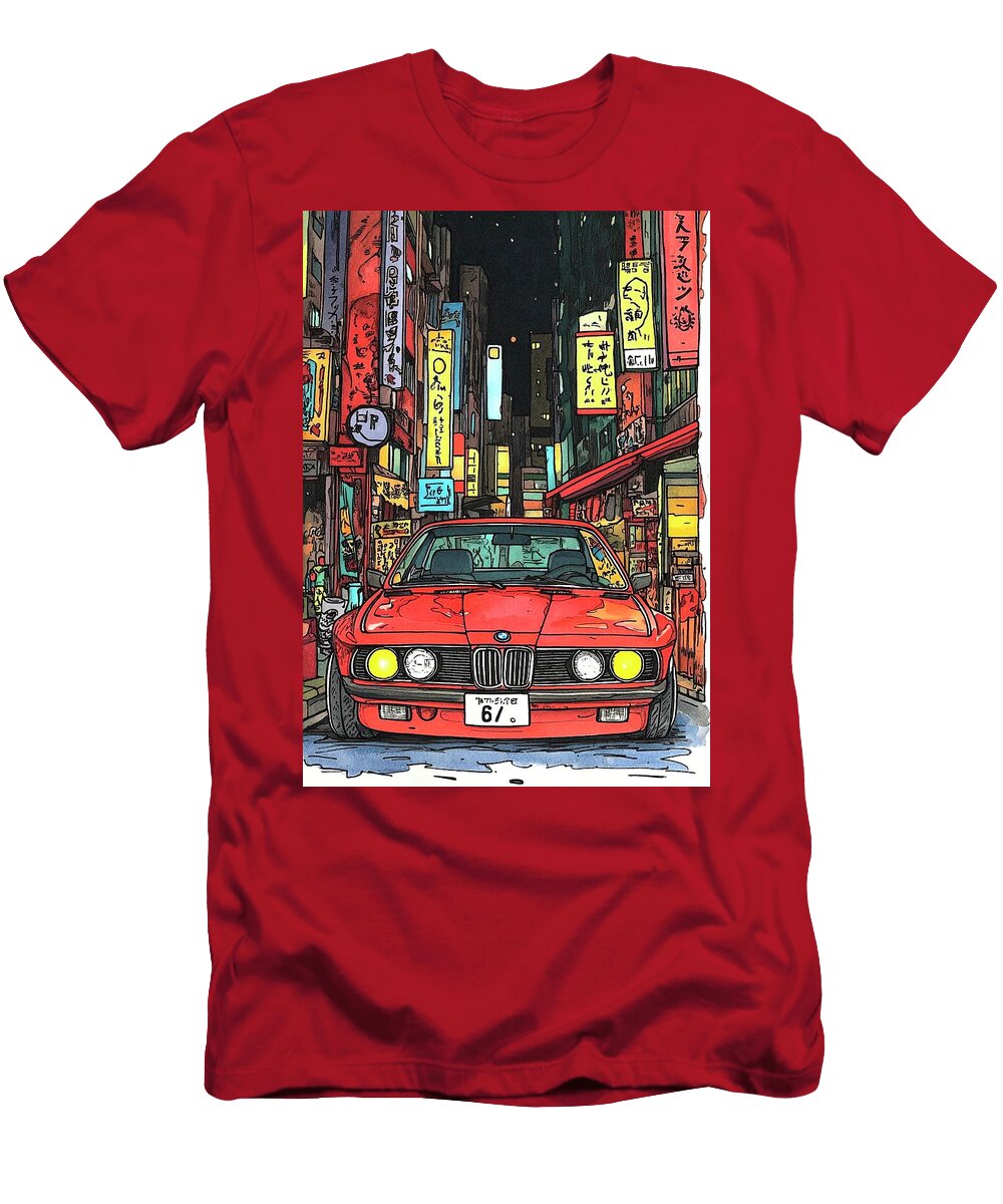 Red Car in a Night City Street Donato Williamson T-Shirt